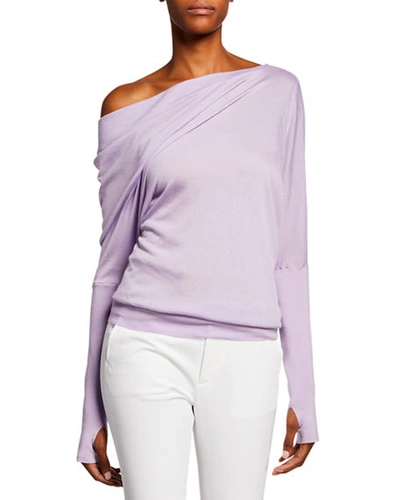 Tom Ford Draped-front Long-sleeve Top In Lilac