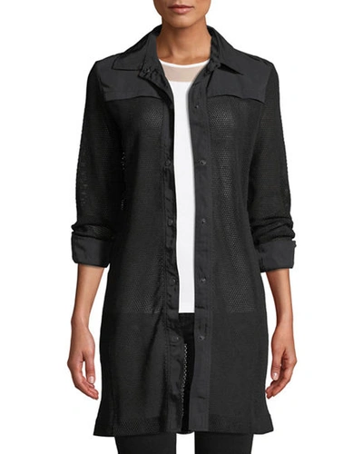 Anatomie Katia Snap-front Mesh Trench Coat In Black