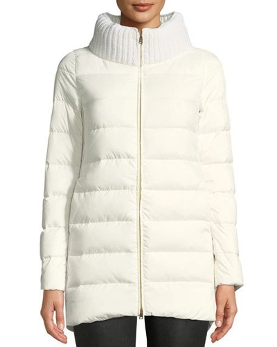 Herno Wool & Down Combo Puffer Coat In Ivory