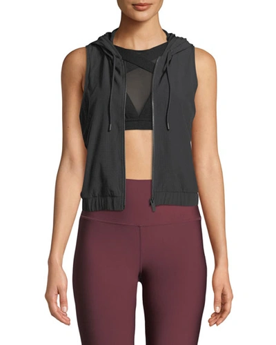 Alo Yoga Frame Hooded Mesh Activewear Vest In Black