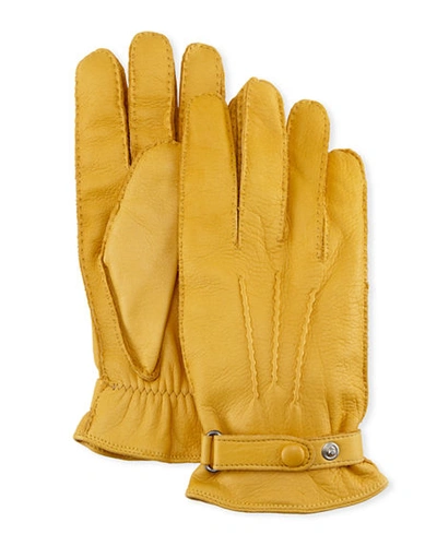 Hestra Gloves Men's Winston Snap Leather Cashmere-lined Gloves In Yellow