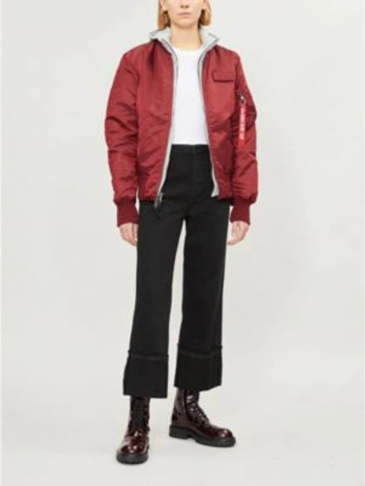 Alpha Industries Hood-embellished Shell Bomber Jacket In Burgundy