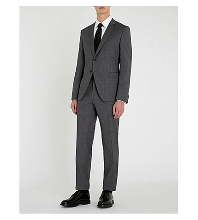 Hugo Boss Checked Regular-fit Wool Suit In Dark Grey