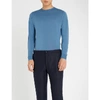 John Smedley Lundy Crewneck 羊毛 跨接器 In Blue Iris