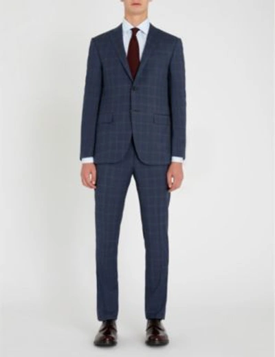 Corneliani Checked Academy-fit Wool Suit In Blue