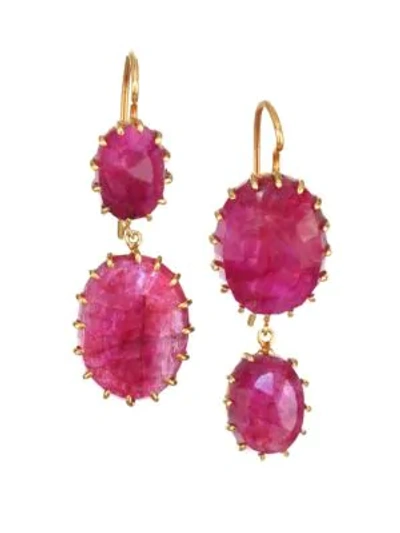 Renee Lewis Women's 18k Yellow Gold & Natural Ruby Drop Earrings In Red