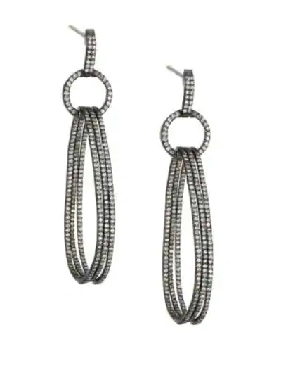 Nina Gilin Diamond Linked Hoop Drop Earrings In Silver