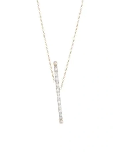 Renee Lewis Women's 18k Yellow Gold, Antique Diamond & 2.5mm White Pearl Asymmetric Bar Necklace