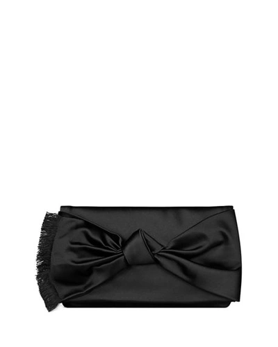 Tory Burch Eleanor Satin Bow Clutch Bag In Black/gold