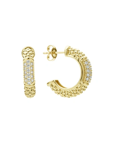 Lagos 18k Yellow Gold Caviar Gold Pave Diamond Hoop Earrings In White/gold
