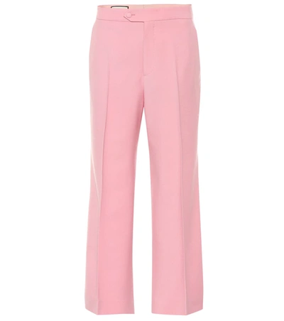 Gucci Stretch-wool Cropped Pants In Pink