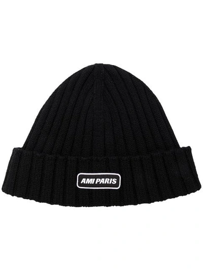 Ami Alexandre Mattiussi Ribbed Beanie With Ami Paris Patch In Black