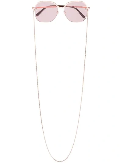 Stella Mccartney Pink Square Metal Sunglasses With Chain In Gold