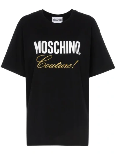 Moschino Embroidered Printed Cotton-jersey T-shirt In Black