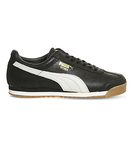 Puma Roma Distressed Leather Trainers In Distressed Black | ModeSens