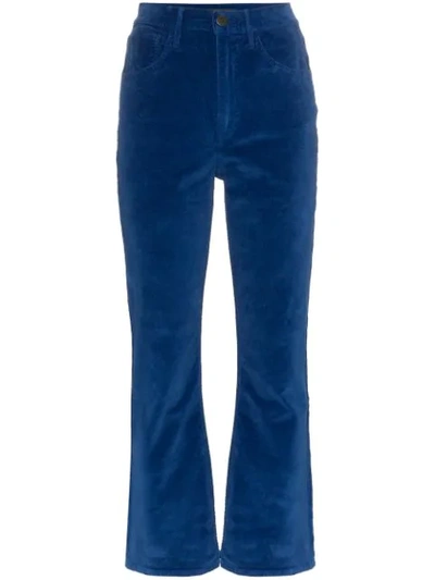 3x1 Velvet Empire Crop Bell Trousers In Bottle Blue