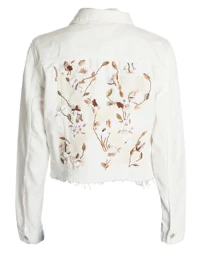 Off-white Floral Embroidered Denim Jacket In White Ecru
