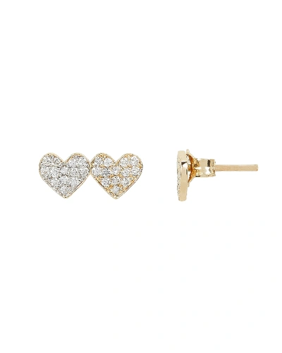 Sydney Evan Double Diamond Heart Stud Earrings