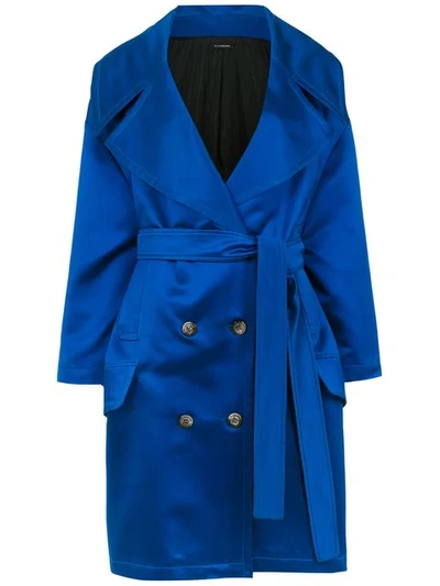 À La Garçonne Satin Oversized Coat In Blue