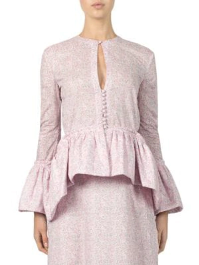 Loewe Liberty Floral-print Bell-sleeve Cotton Blouse In Baby Pink