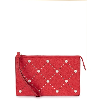 Kate Spade Hayes Leila Embellished Leather Clutch In Red