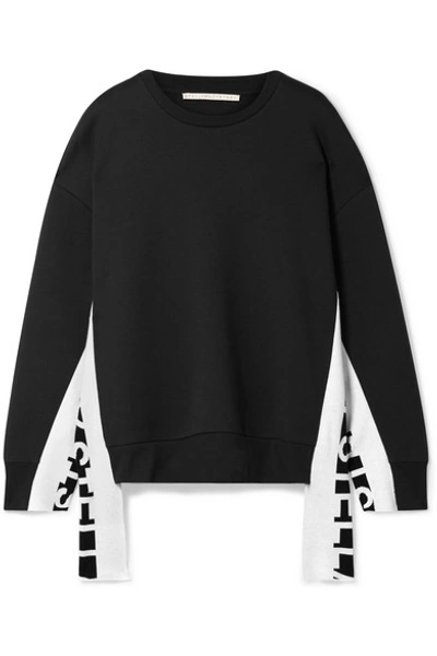 Stella Mccartney Intarsia-trimmed Cotton-blend Jersey Sweatshirt In Black