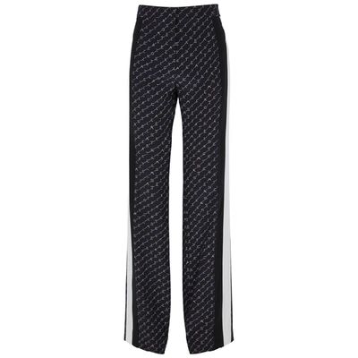 Stella Mccartney Dana Monogrammed Wide-leg Silk Trousers In Navy