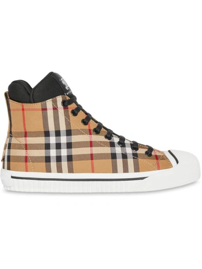 Burberry Vintage Check And Neoprene High-top Sneakers In A24422 Antique Yellow