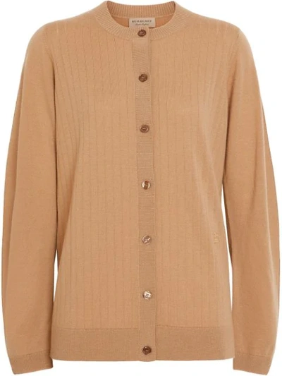 Burberry Rib Knit Cashmere Cardigan In Camel