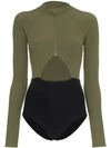 Flagpole Kelly High-neck Zip Front Long-sleeved Swimsuit In Olive  Black