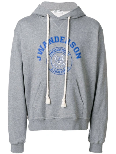 Jw Anderson Grey University Logo Hoodie In Grey,blue