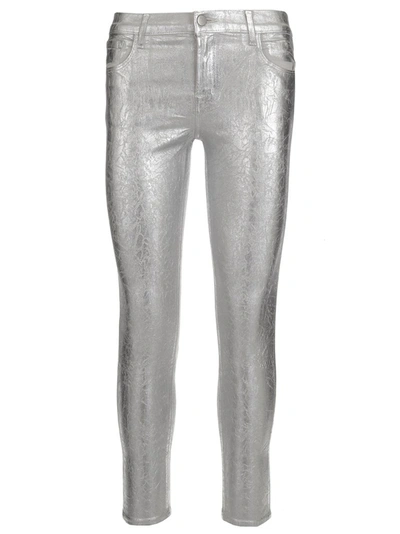 J Brand Metallic Cropped Skinny Jeans In Silver