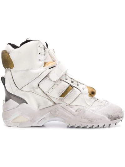 Maison Margiela 50mm Destroyed Leather High Top Sneakers In White