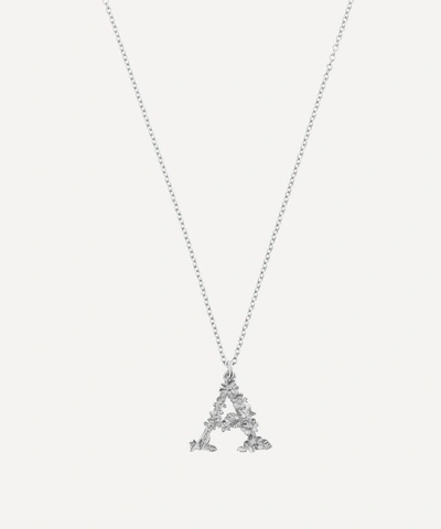 Alex Monroe Silver Floral Letter A Alphabet Necklace