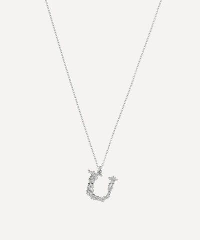 Alex Monroe Silver Floral Letter U Alphabet Necklace