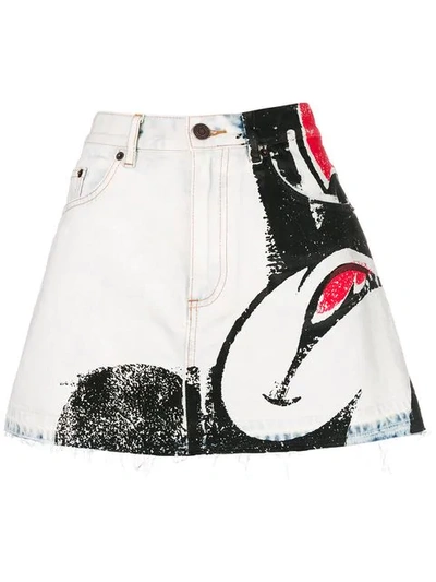 Marc Jacobs Mickey-print Denim Mini Skirt With Raw-edge Hem In Multicolor