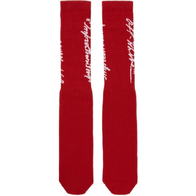 Off-white Red And White Bubble Font Socks In Red/white