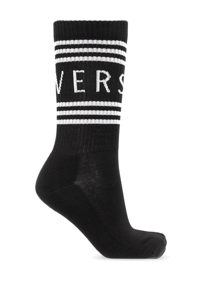 Versace Black Ribbed Athletic Socks