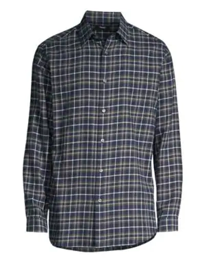 Theory Cotton Flannel Plaid Shirt In Red