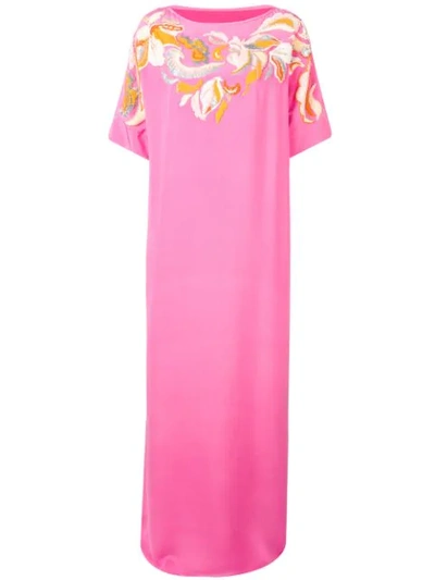 Emilio Pucci Floral Embroidered Silk Kaftan Dress In Pink