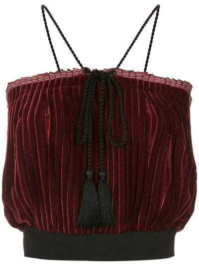 À La Garçonne Velvet Pleated Blouse In Red