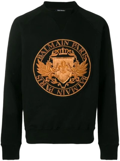 Balmain Embroidered Cotton Jersey Sweatshirt In Black