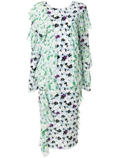 Kenzo Floral Printed Ruffled Crepe Midi Dress In Multicolour