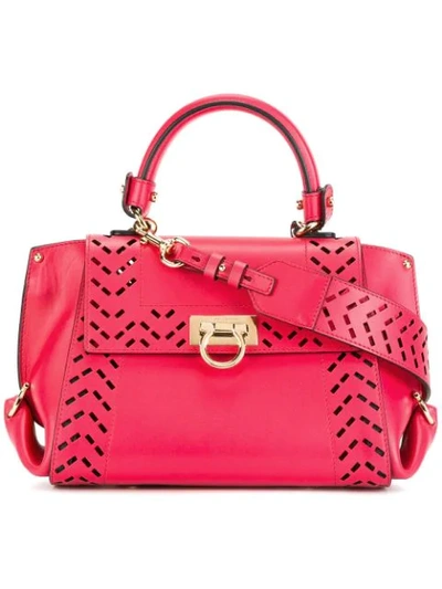 Ferragamo Small Sofia Perforated Leather Bag In Red