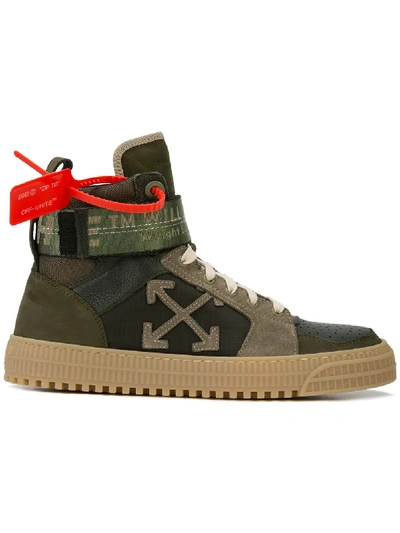 Off-white Industrial Belt Leather High-top Trainers In Green