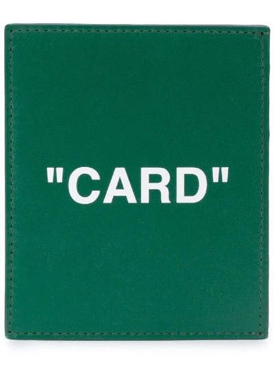 Off-white Quote Leather Cardholder In Green