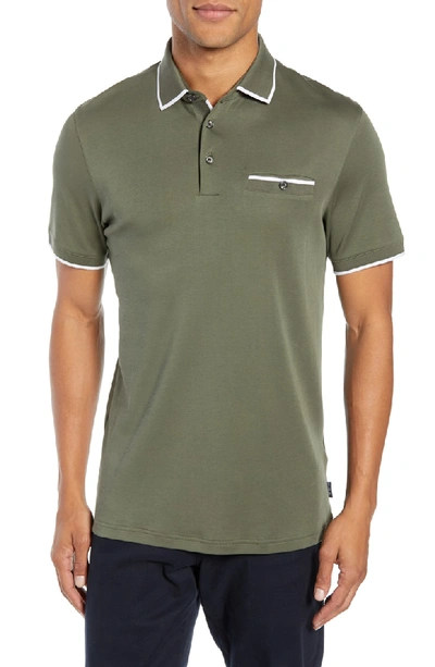 Ted Baker Jelly Slim Fit Tipped Pocket Polo In Khaki