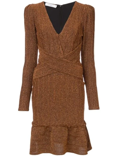 Patbo Long Sleeve Lurex Dress In Brown