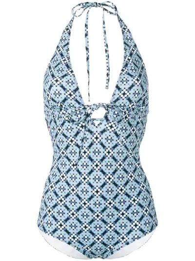 Bottega Veneta Dotted Print Swimsuit In Blue
