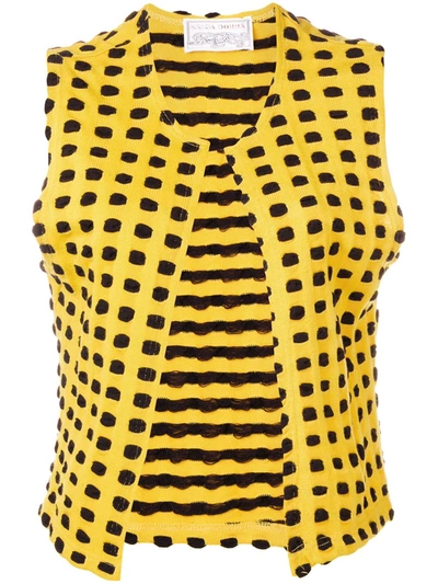 Pre-owned Krizia Vintage 1970's Graphic Knitted Waistcoat In Yellow